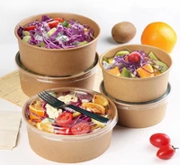 packing box disposable box takeout food kraft paper food grade salad box breakfast fast food tray with lid take away tray