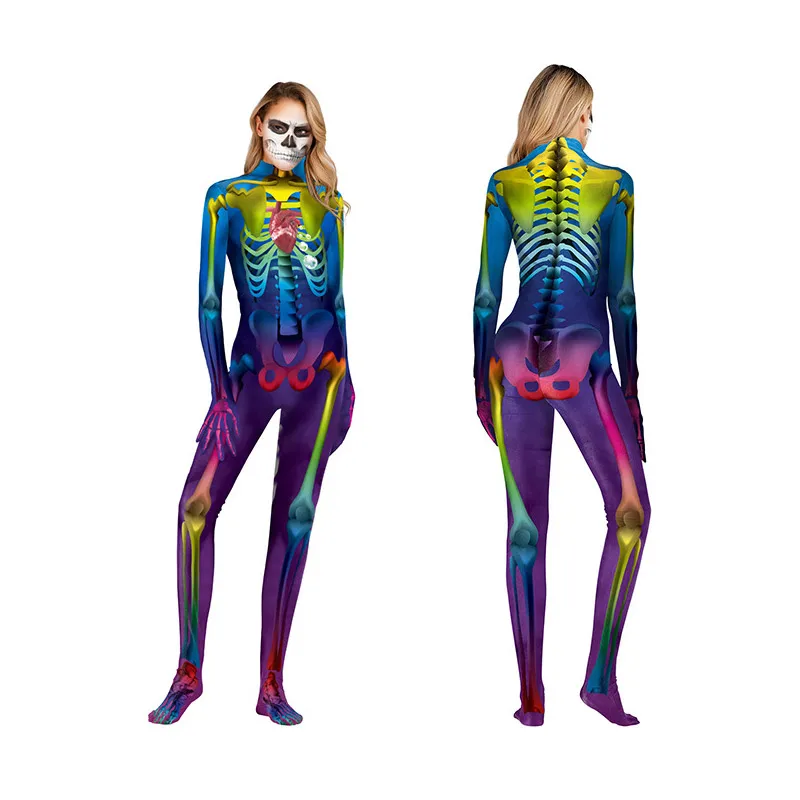 Женские Боди на Хэллоуин вечерние костюмы с 3d-черепом и призраком страшный клоун