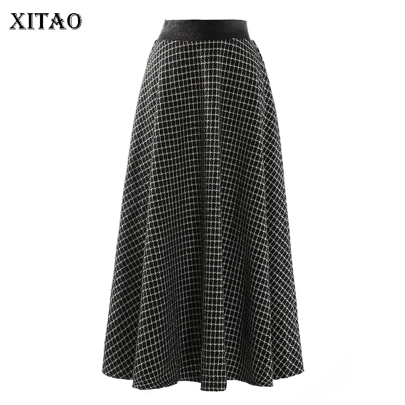 

XITAO, винтажная клетчатая юбка, модная юбка трапециевидной формы с большим подолом, простая Темпераментная Женская универсальная юбка больш...