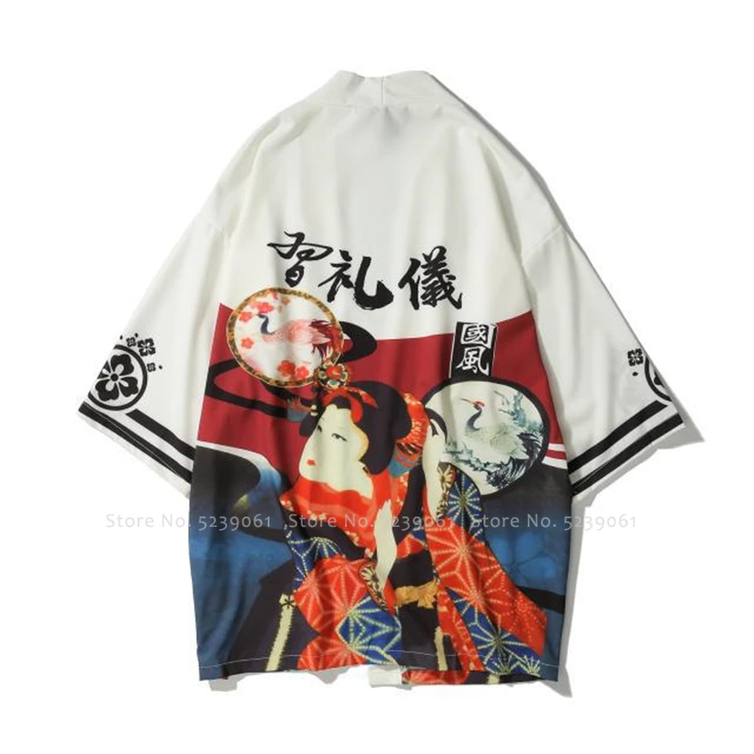 Мужская футболка с принтом Ukiyo e в японском стиле кимоно Harajuku кардиган уличная