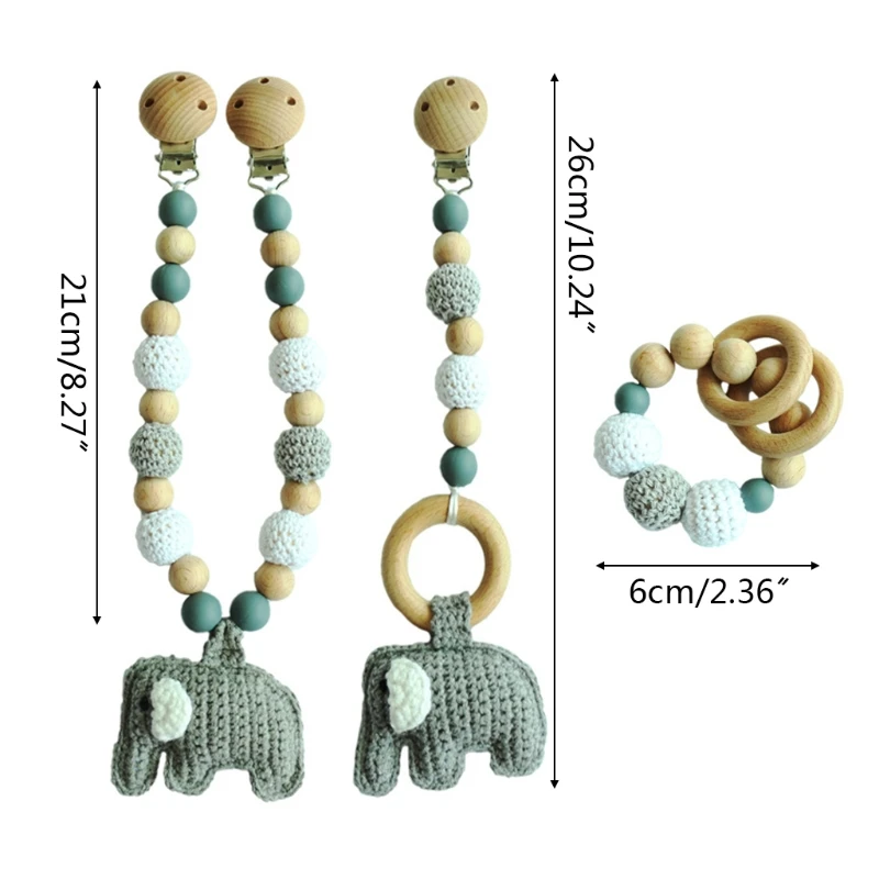 

3Pcs/Set Baby Stroller Clip Hanging Pendant Mobile Rattle Dummy Holder Pacifier Chain Wooden Ring Bracelet Infants Teether Nursi