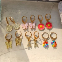 just feel 6pairset 2021 new acrylic butterfly drop earrings for women fashion flowers beads letter crystal earrings set jewelry