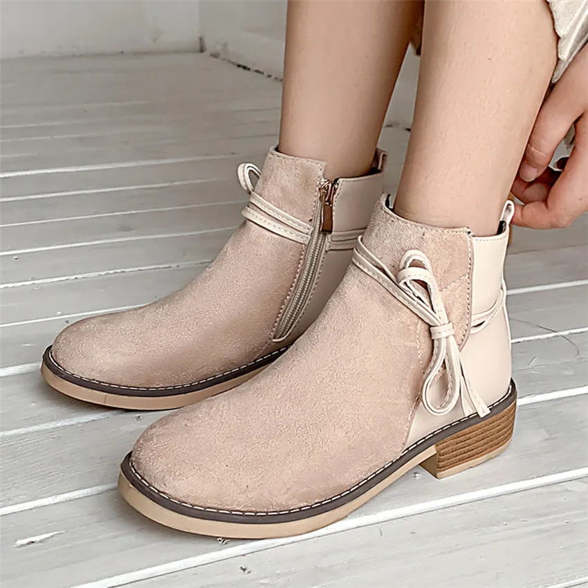 

Sexy Short Boots Woman Low Heel Boots Low Heels For Women Shoes Spring Autumn Ankle Boots Booties Female Small Big Size 33 - 43