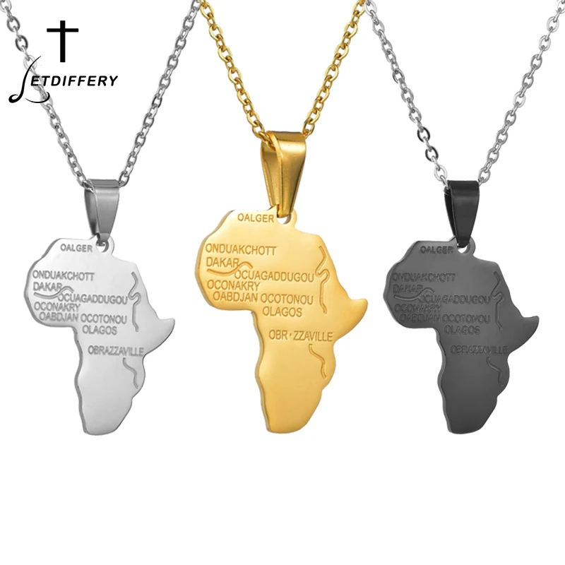 Letdiffery Африка Карта Кулон ожерелье Золото Черный Нержавеющая сталь женские