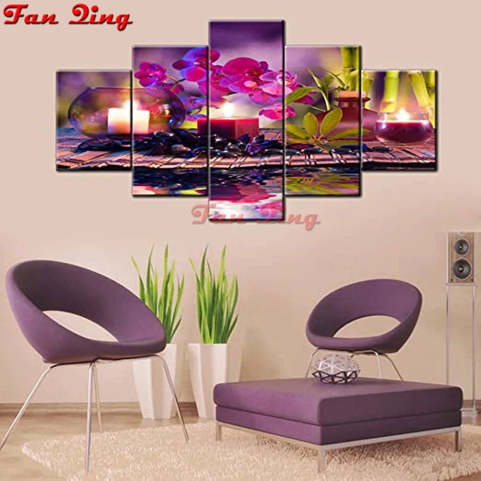 

5 шт. алмазная живопись бамбук, Орхидея, свечи дзен 5d Сделай Сам Алмазная вышивка Стразы ручная работа искусство мозаика Настенный декор