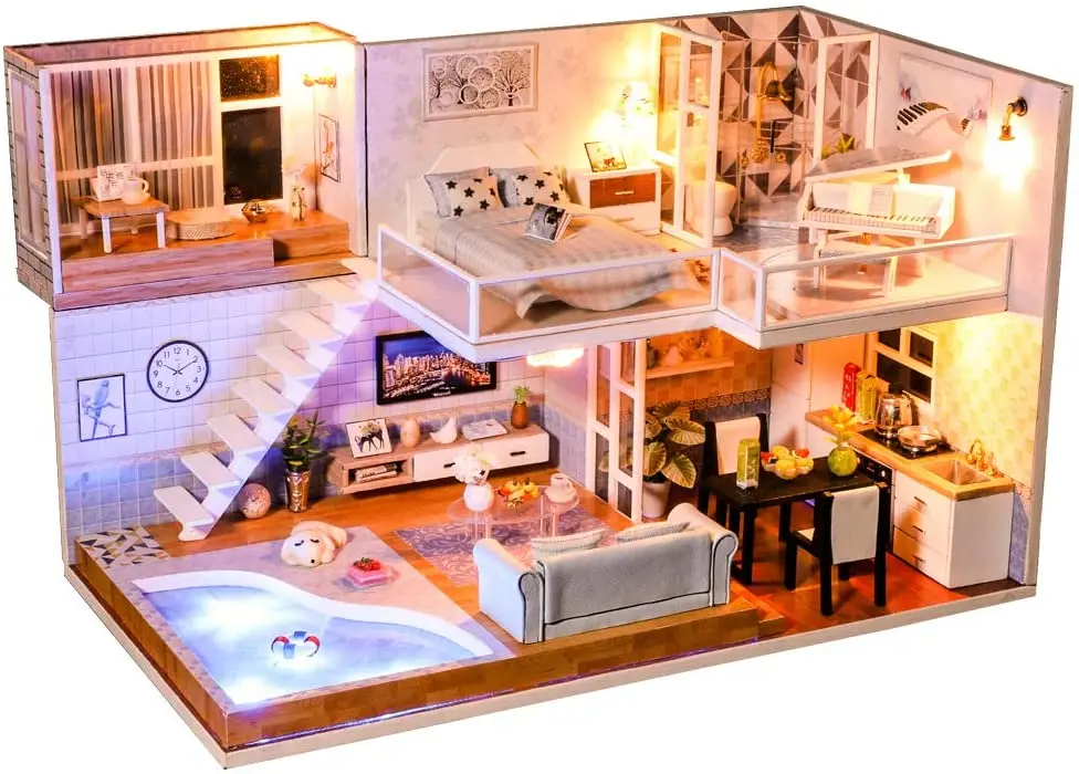 

SG& DIY house Miniature with Furniture, DIY Dollhouse Kit Plus Dust Proof and Music Movement, 1:24 Scale Creative Room Idea