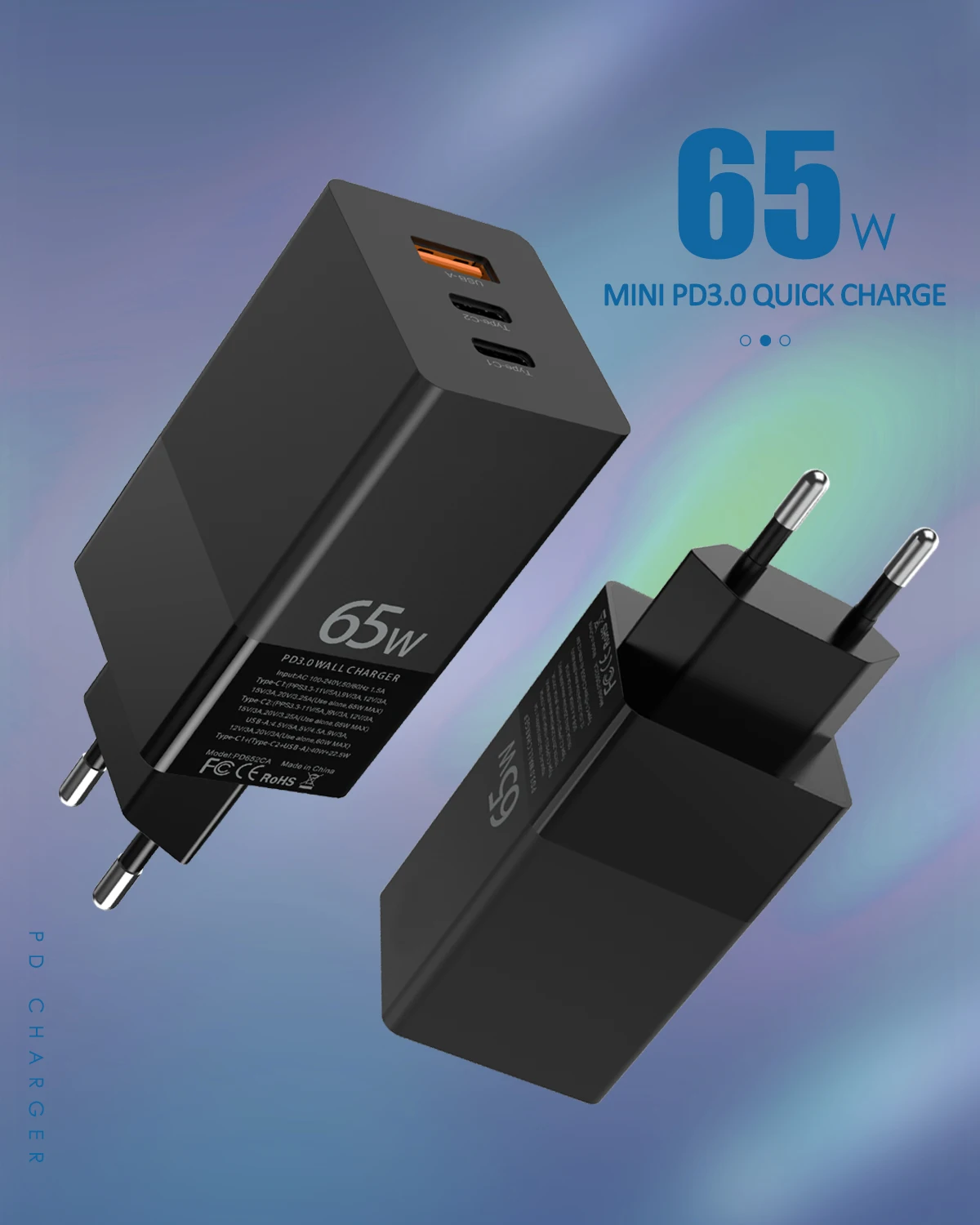 65w ган usb c pd magsaf адаптер питания 3 пор