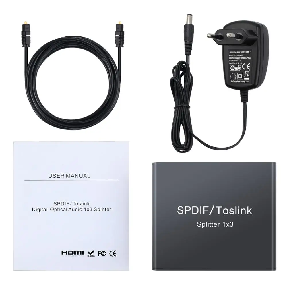 ESYNiC 3 порта SPDIF Toslink оптический цифровой аудио сплиттер 1x3 алюминиевый сплав 1 в