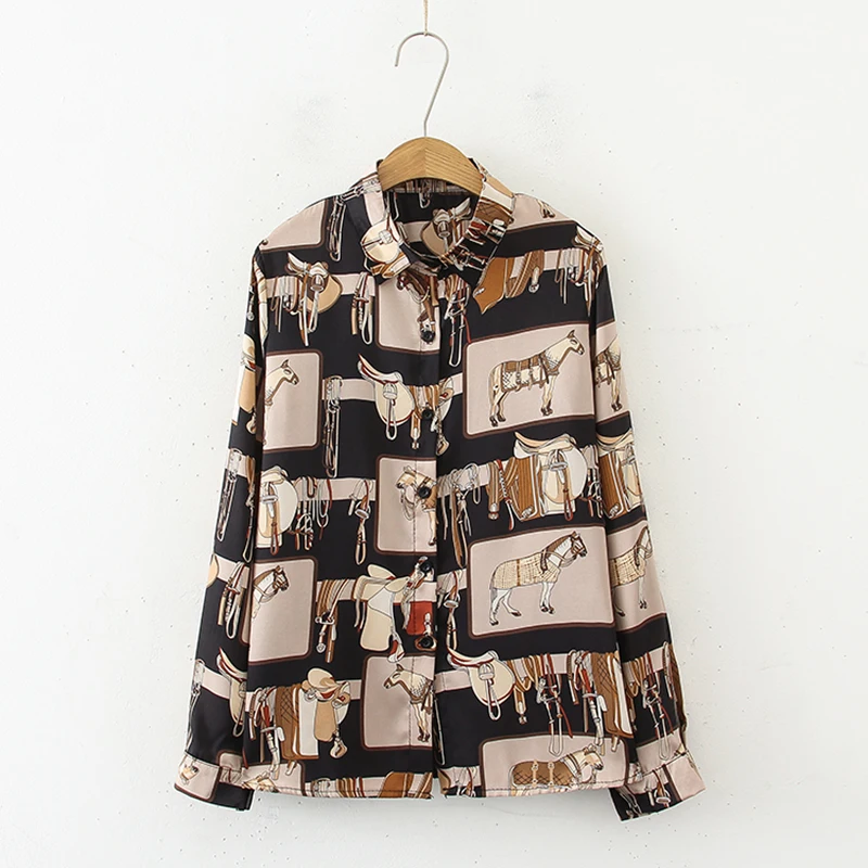 Женские блузки с мультяшным принтом осенняя мода винтажный женский топ рубашка