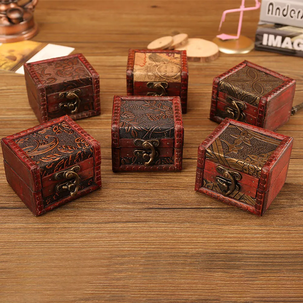 Винтажная Маленькая деревянная коробка с цветочным узором для монет ювелирный