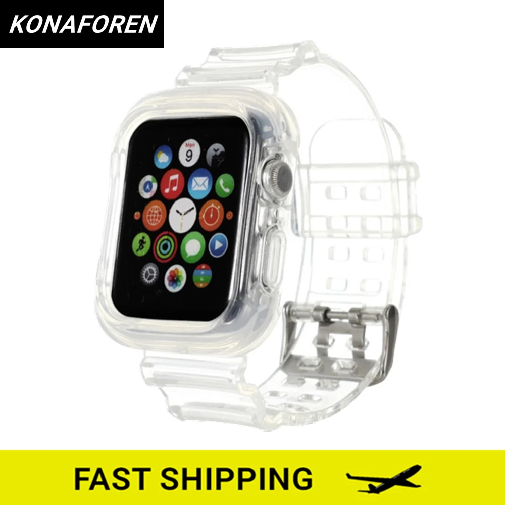 

Soft Transparent Rubber Sports Band for Apple Watch Series 6 5 4 3 2 1 Strap Bracelet for iWatch 44mm 42mm 40mm 38mm Watchband