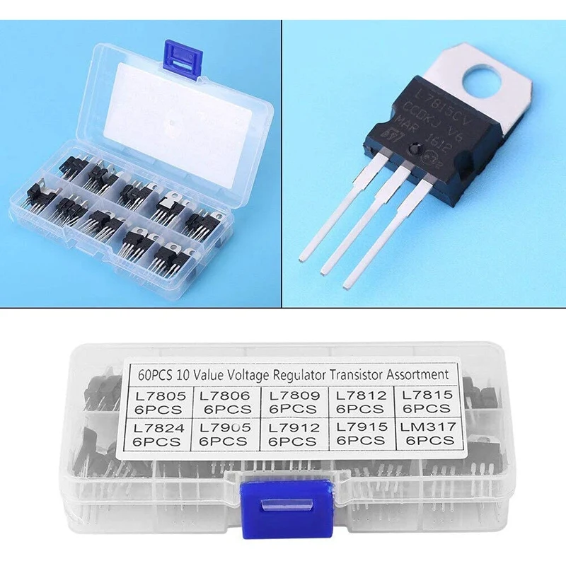 

60Pcs 10Value L7805 Lm317 Voltage Regulator Transistor Assortment Kit
