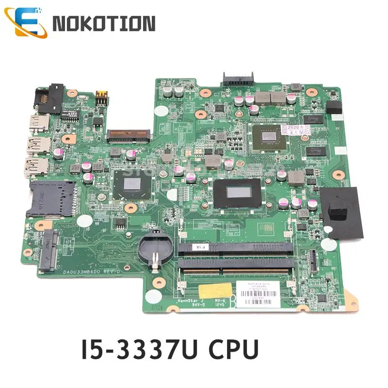 

NOKOTION 718727-501 718727-001 718727-601 DA0U33MB6D0 For HP Pavilion Sleekbook 14 14-B Laptop motherboard I5-3337U CPU GT630M