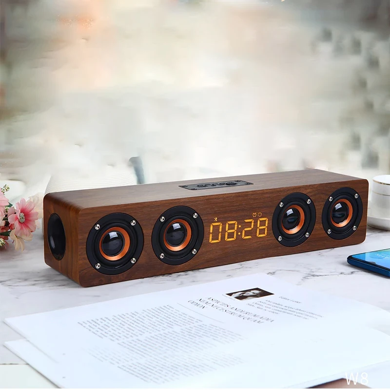 

Wooden Soundbar Bluetooth Speaker Music Acoustic System 20W HIFI Stereo Music Surround LED Display Outdoor Speaker With FM Radio