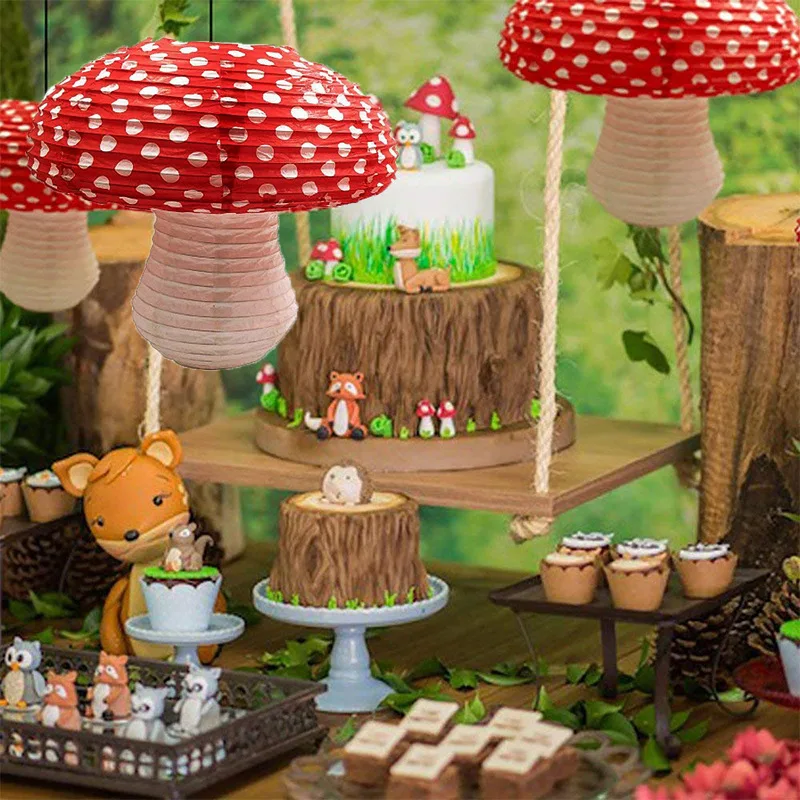 

3D Mushroom Shaped Hanging Paper Lanterns for Fairy Party Woodland Hoodwinked Baby Shower Birthday Room Nursery Decor 2 PCS (Dif