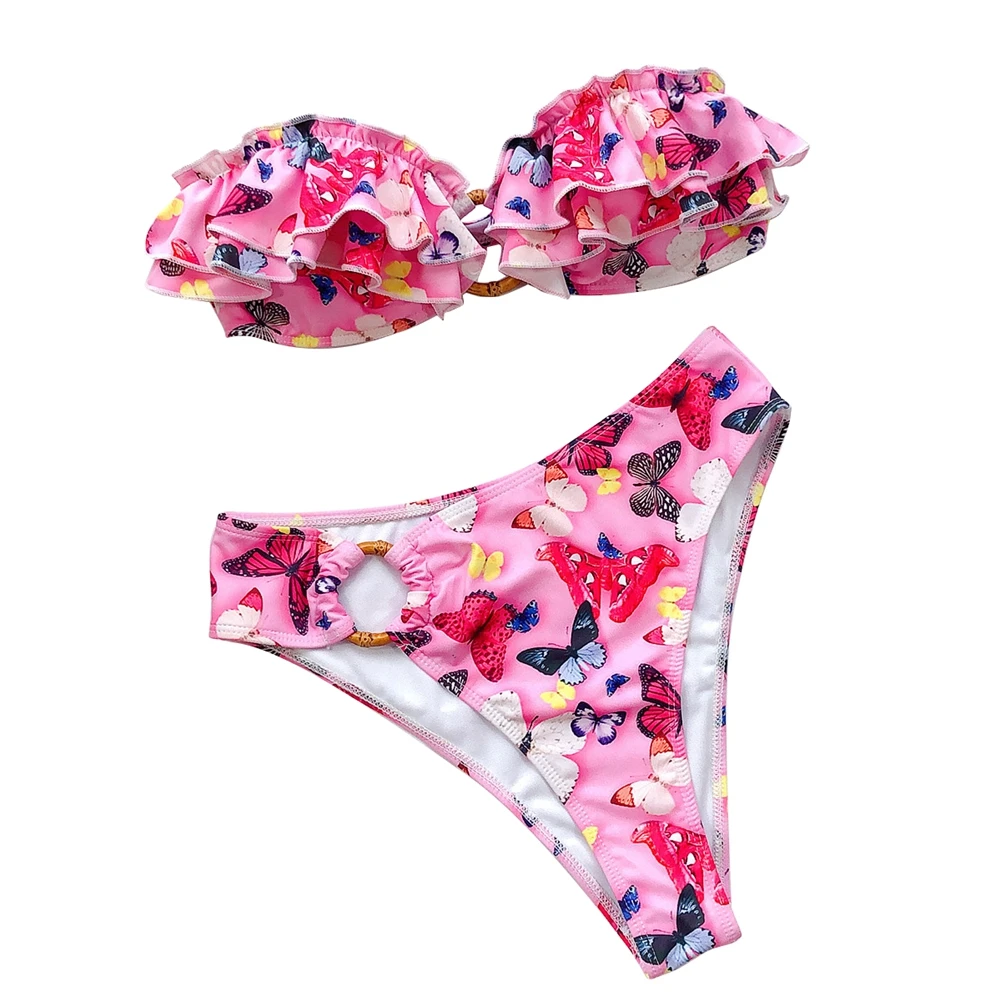 Женский купальник с принтом бабочки модель 2020 года топы открытыми плечами бикини