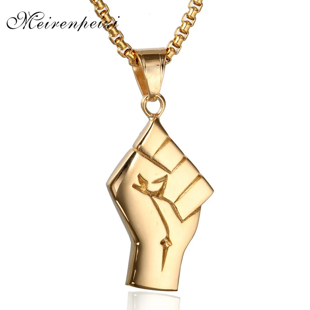 

Punk Victory Fist Champion Stainless Steel Men Necklaces Pendants Chain Punk for Boyfriend Male Jewelry Creativity Gift