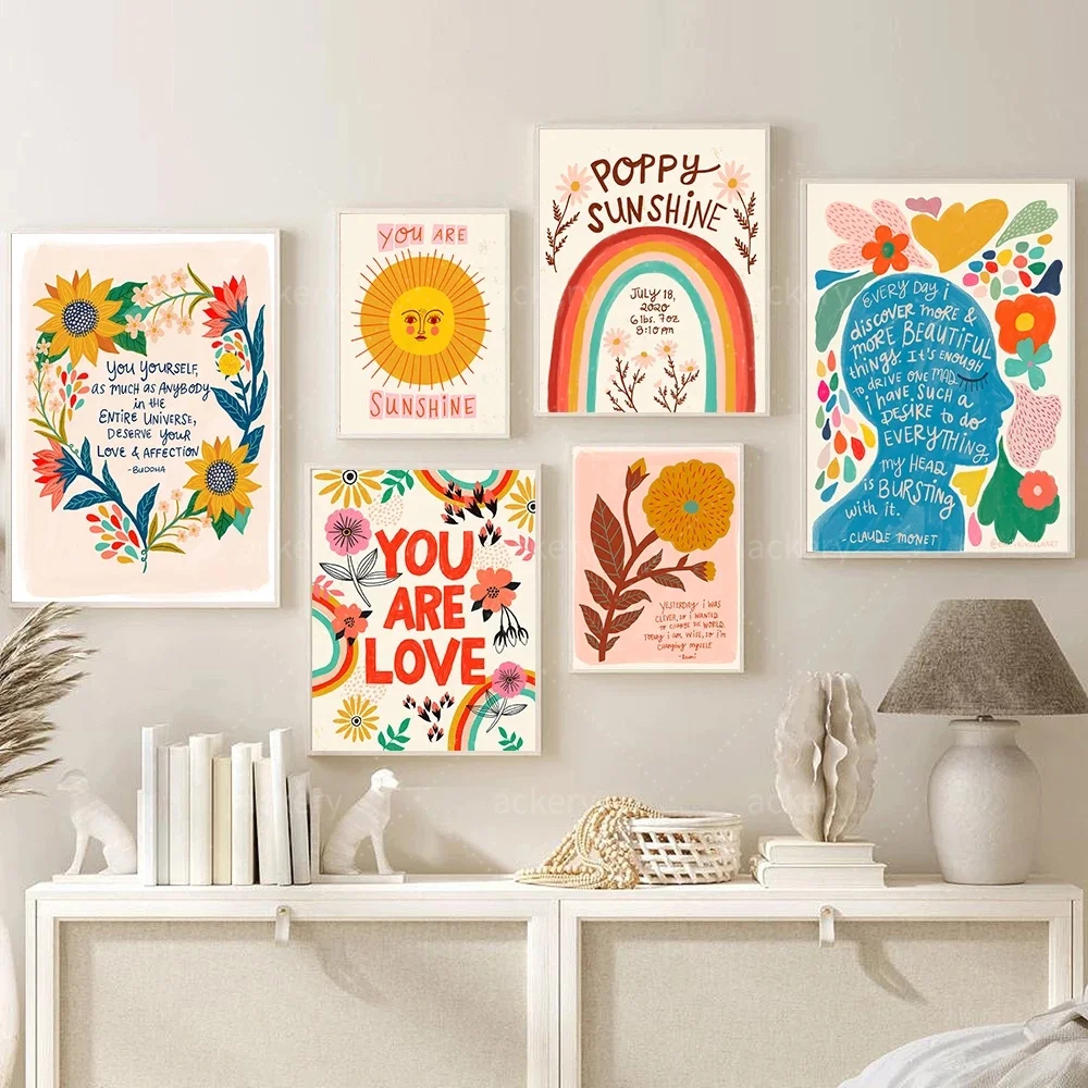 

Вдохновляющие цитаты, художественный постер в стиле бохо для детской комнаты, цветная Картина на холсте, настенная печать, цветочная картин...