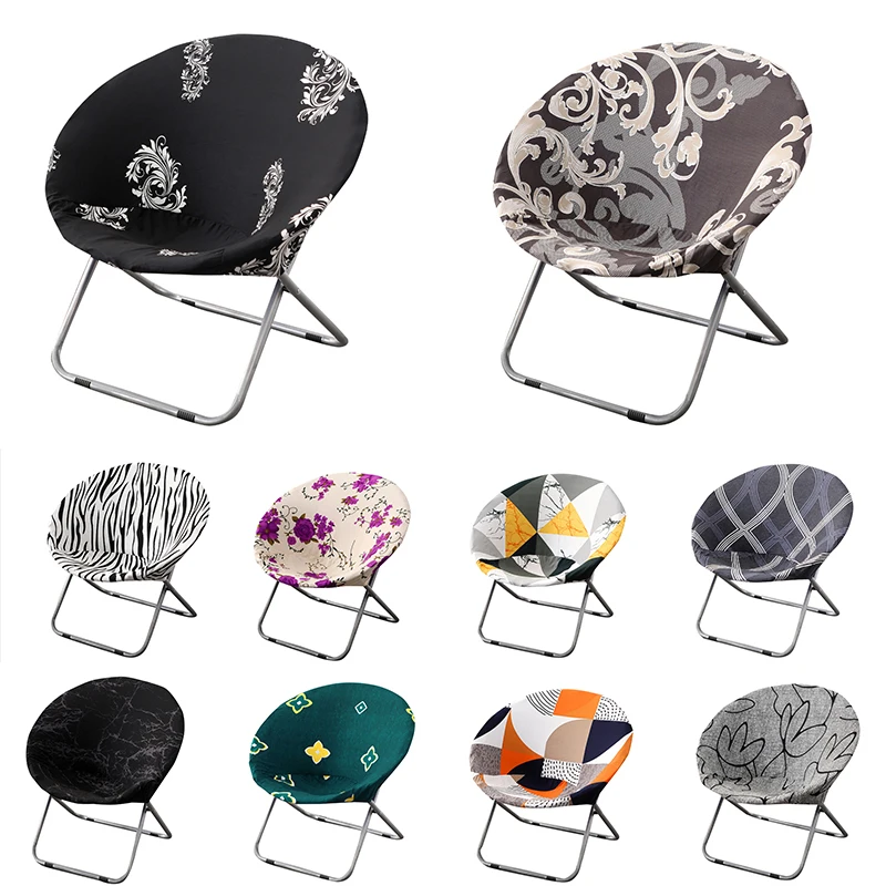 

Round Saucer Chair Cover Elasticity Fashion Printing Leisure Living Style Moon Chair Cover Stretch Folding Round Camp Seat Cover