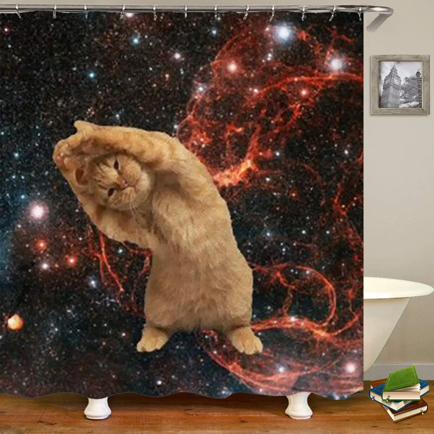 Занавеска для душа с изображением оранжевого кота в Галактике водонепроницаемые