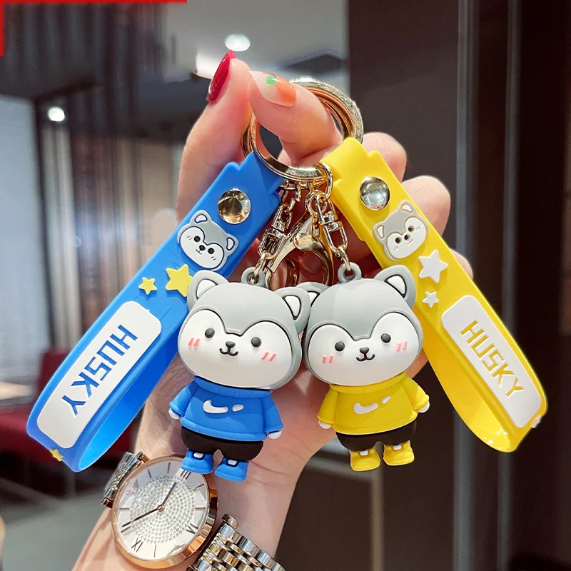 

New Cartoon Cute Sports Husky Keychain Puppy Dog Silicone Keyring Schoolbag Car Pendant Keychain Jewelry Gift Wholesale