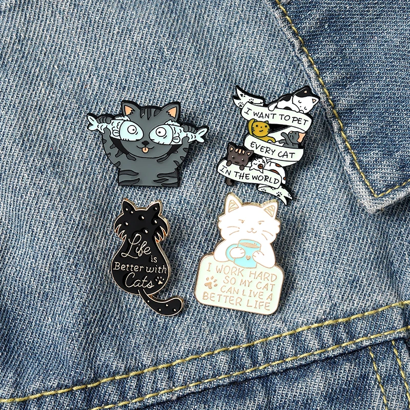 

Cat Lovers Cute Pet Animals Cartoon Pattern Enamel Broochs Casual Style Lovely Gift for Kids Girls Jewelry Custom Shirt Badge