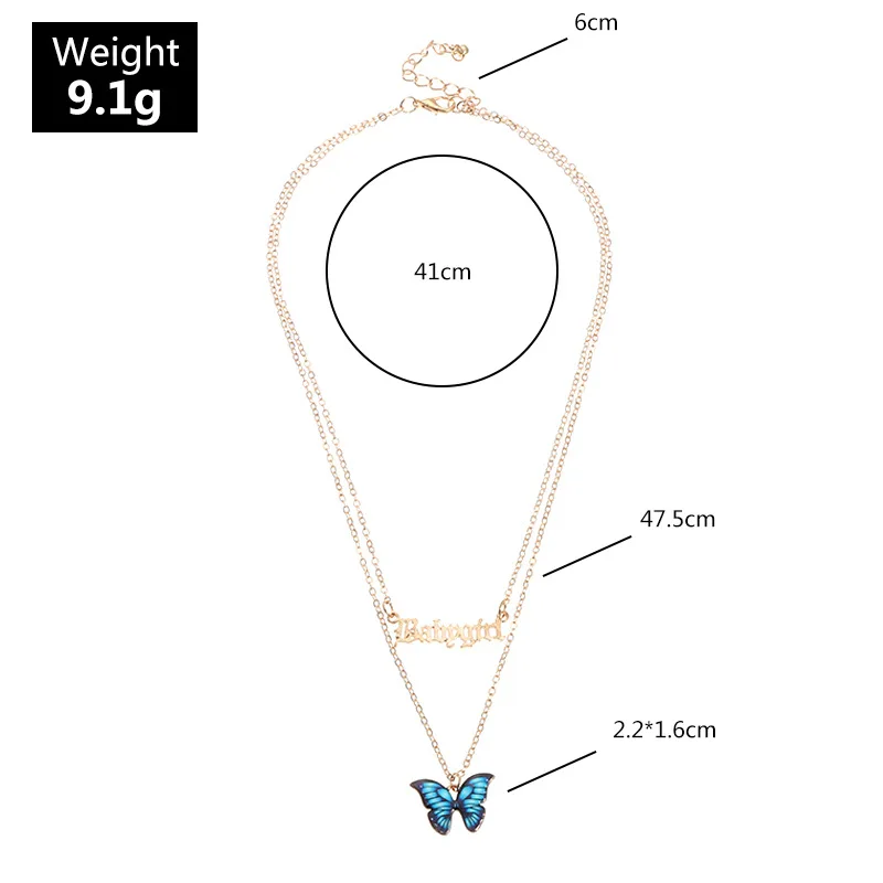 

New Double Butterfly Letters Necklace Babygirl Pendant Statement Necklace Women Charm Party Clavicle Chain Jewelry Accessories