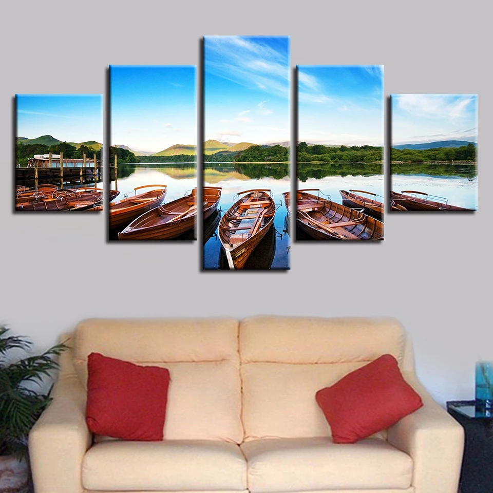 

Modular Canvas HD Prints Posters Home Decor Wall Art Pictures 5 Pieces Many boats in the marshland Paintings No Frame