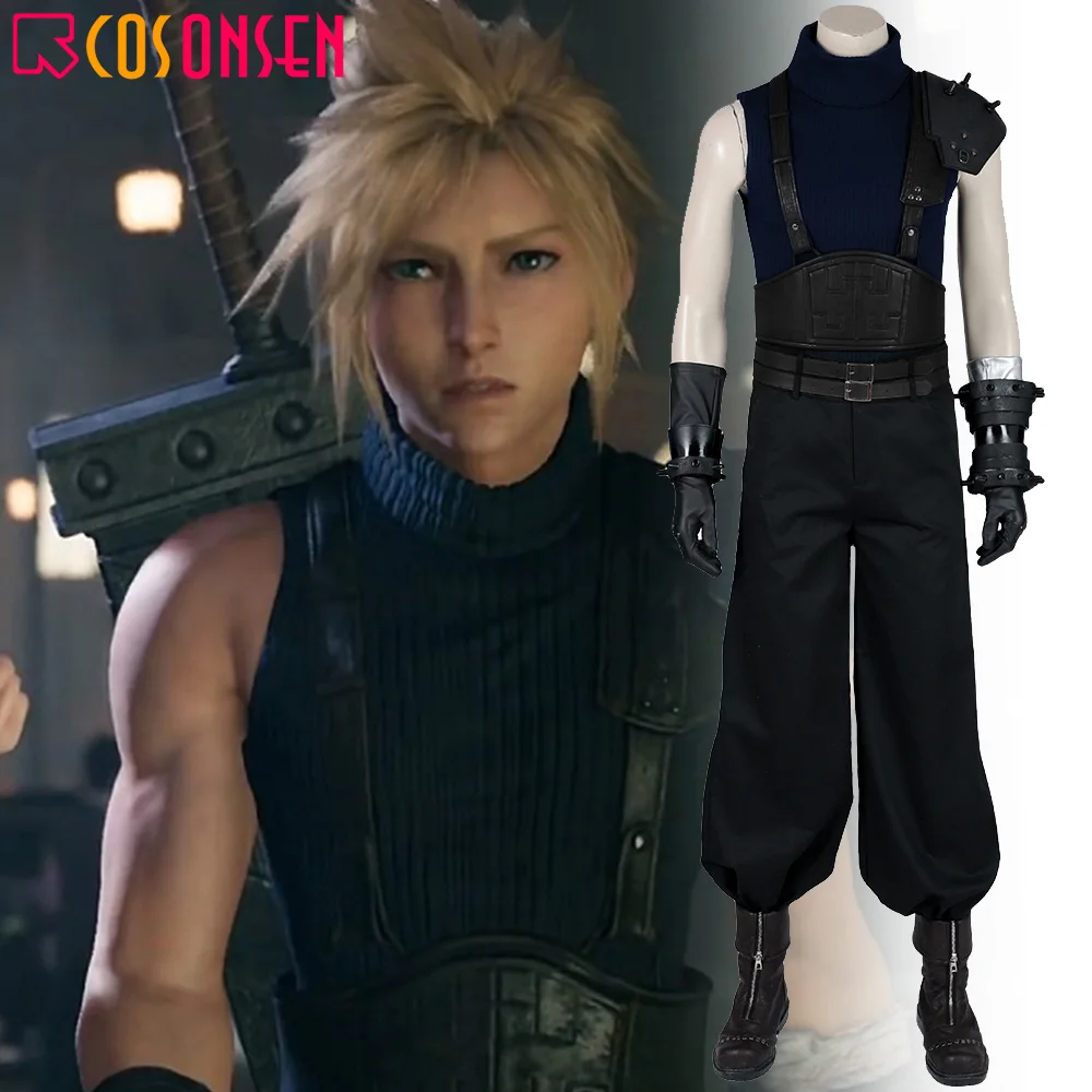 

Костюм для косплея, FF7 Cloud Strife, черная униформа для мужчин, на Хэллоуин, на заказ
