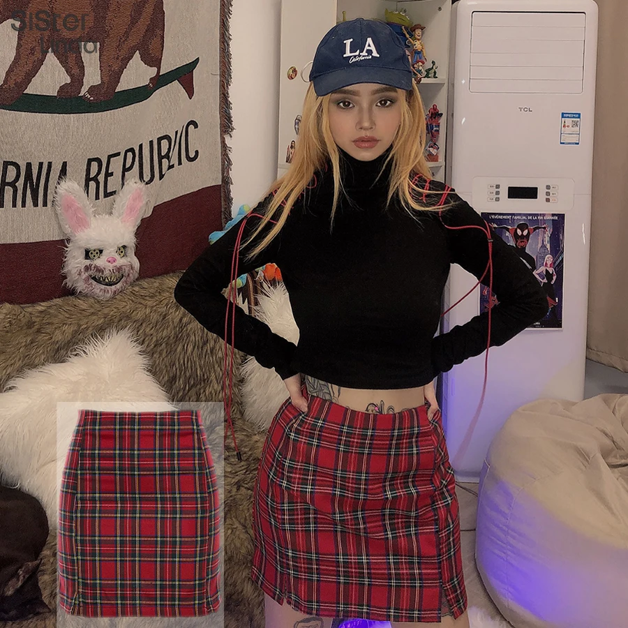 

Юбка-трапеция женская на молнии, красная, с высокой талией, в клетку, 2021