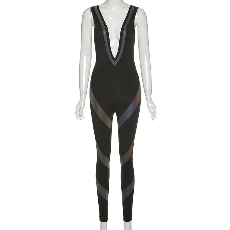 

Neon Reflective Sexy Club Jumpsuit Women Cut Out Soft Streetwear Rompers Feminino Fashion Tight Overalls Jumpsuits For Women