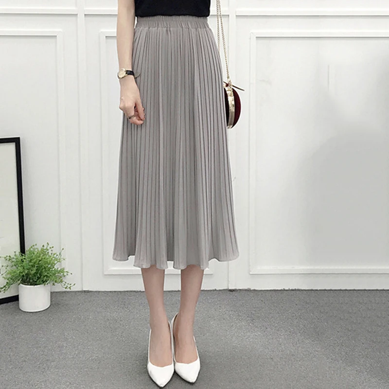 Женская плиссированная юбка с высокой талией Повседневная шифоновая модная