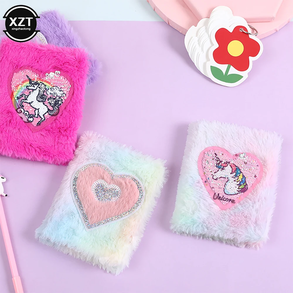 

Новинка, яркий плюшевый блокнот в форме сердца для школы и офиса, мультяшный Единорог для девочек, детские подарки, карманный дневник