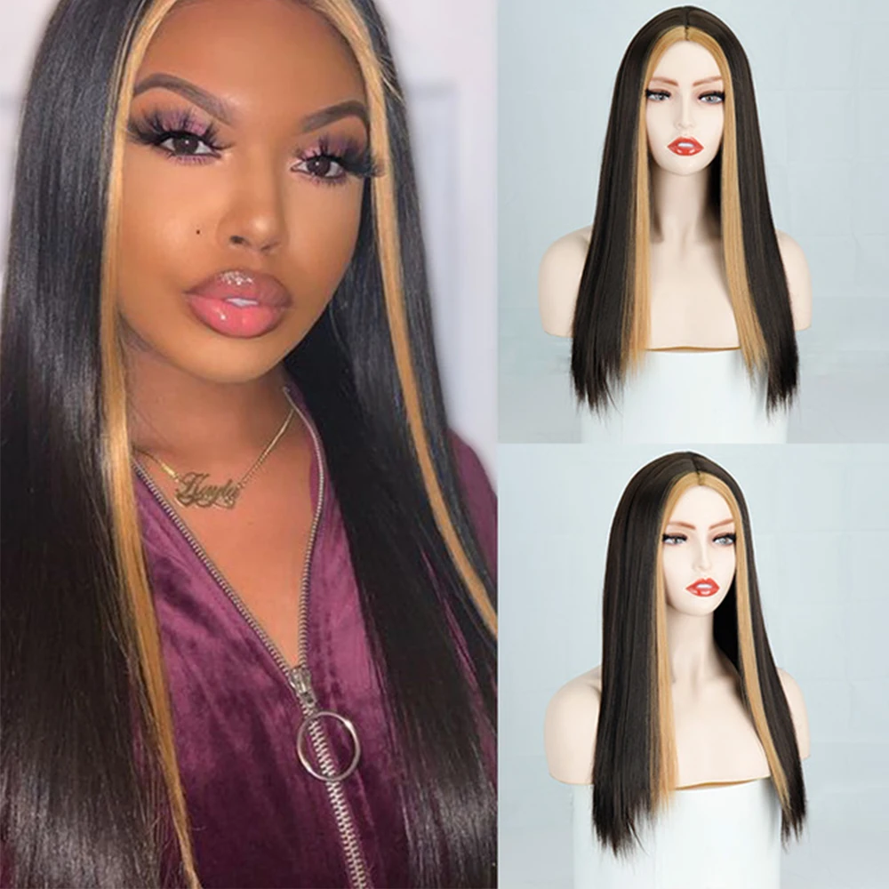 

Парик для косплея фиолетового и черного блонд с эффектом омбре, двухцветные Женские синтетические волосы с челкой, длинные прямые волосы дл...