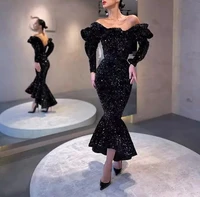 womens sexy slim black sequins ruffled strapless fashion design party dinner elegant long dress