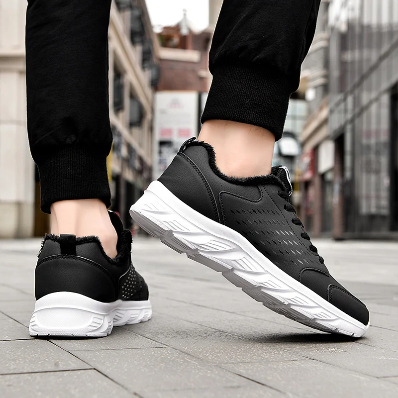 Водонепроницаемые зимние кожаные мужские туфли толстые плюшевые теплые