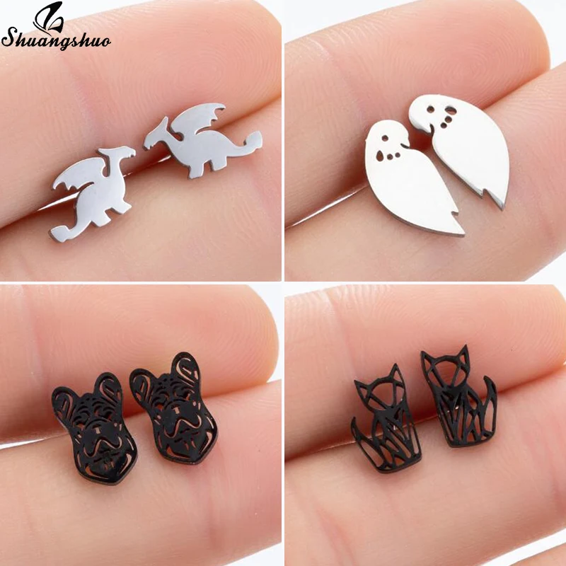 Серьги-гвоздики Shuangshuo в виде дракона для женщин и мужчин миниатюрные ювелирные