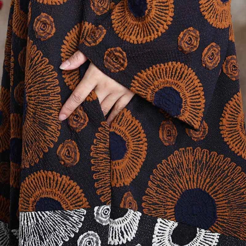 

SeeBeautiful Large Size Coat O Neck Long SleeveJacquard Single Breasted Ethnic Style Hit Color New Spring 2021 Women T923