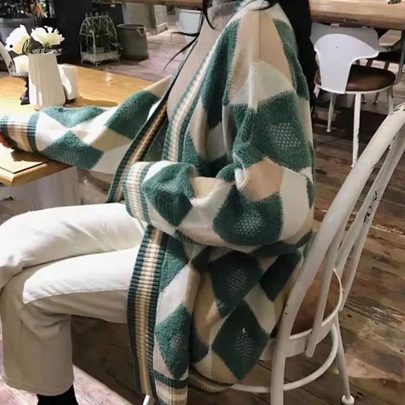 Повседневный женский кардиган свитер с v-образным вырезом однотонный Свободный