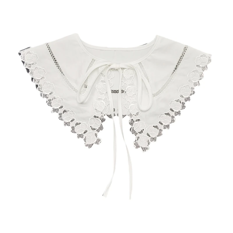 

P8DB Женская Вышивка Роза цветочная отделка поддельное ожерелье воротник ажурная сетчатая шаль