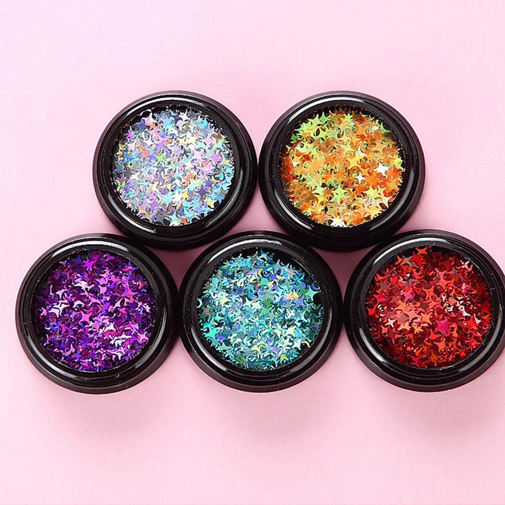 1 коробка разноцветный лазер разных размеров в форме звезды серебряная Лазерная