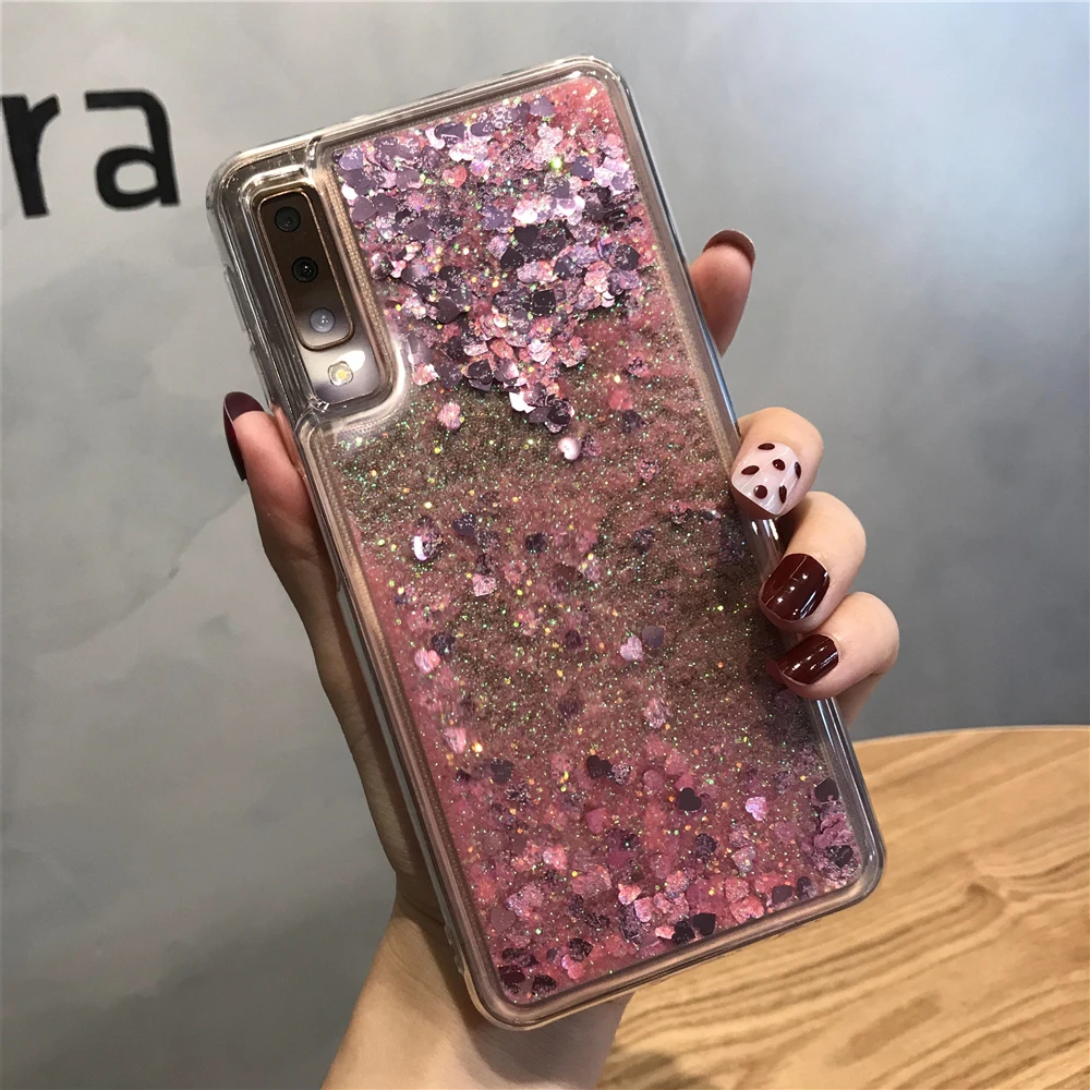 Милый чехол с сердечком и жидким песком для Samsung Galaxy A7 A6 A8 A9 J4 J6 J8 2018 мягкий из ТПУ A10
