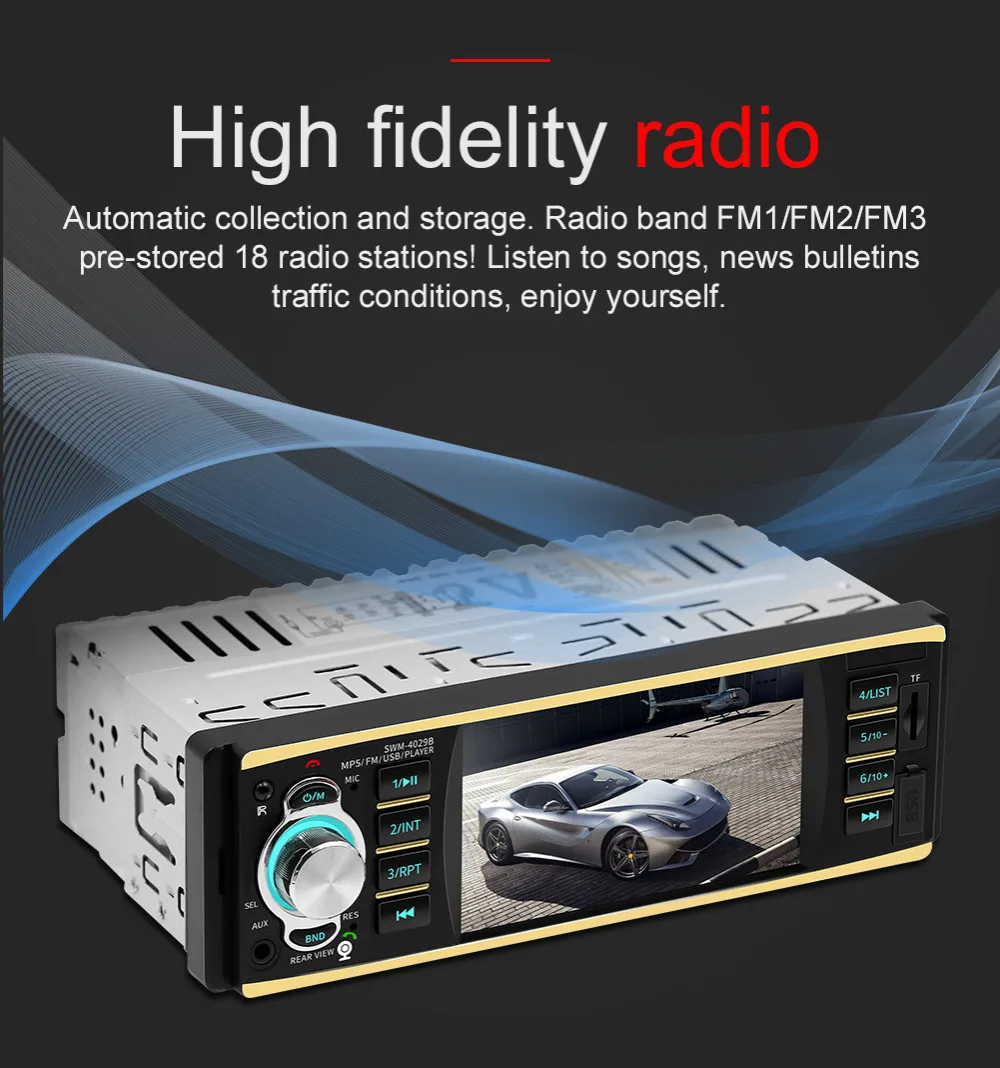 Автомагнитола 1din 4029 FM Авто Аудио Стерео Bluetooth Aux вход приемник SD USB Поддержка камеры заднего вида рулевое колесо Contral