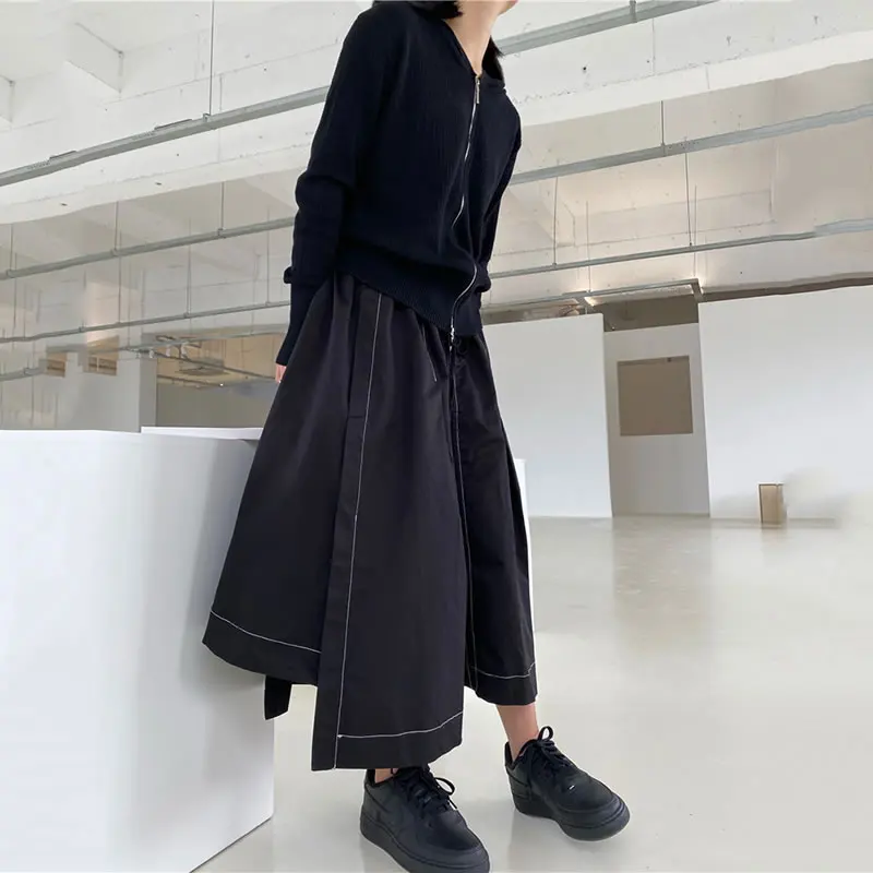 

XITAO Black Skirt Fashion New Women Elastic Waist Goddess Fan Casual Pleated Hem 2021 Autumn Minority Skirt Irregular WMD2252