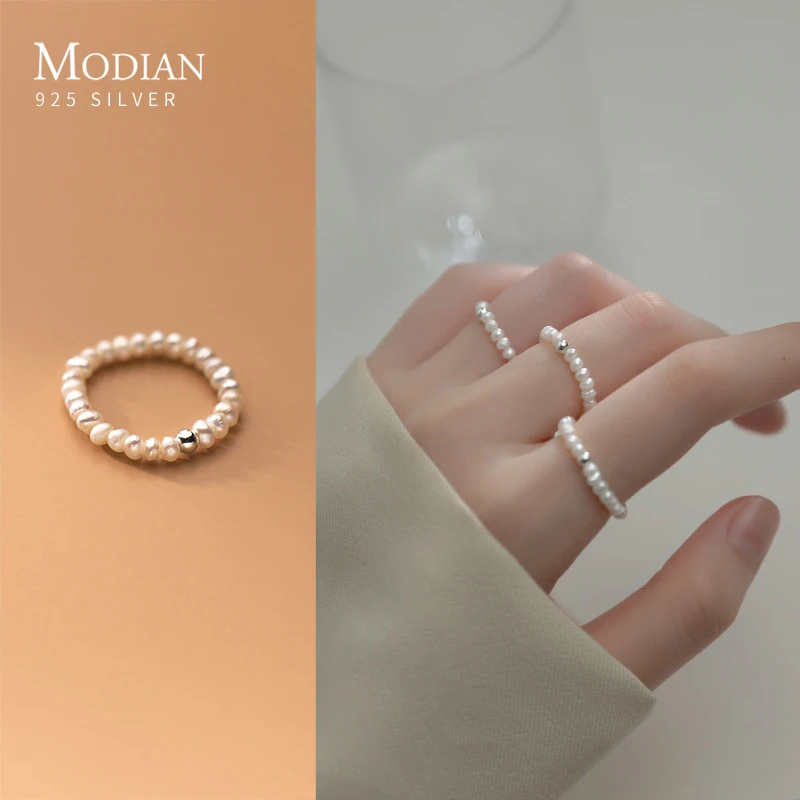 

MODIAN Simple Exquisite Stackable Natural Pearl Ring 925 Sterling Silver Rings Fashion Fine Jewelry For Women Party Gifts Anel