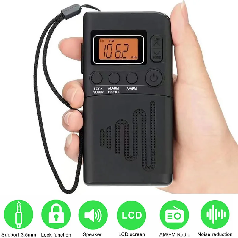 

Mini FM AM Radio Portable LCD Digital Display Radio Speaker with 3.5mm Headphone Jack 2*AAA Battery Power Supply (Not included)