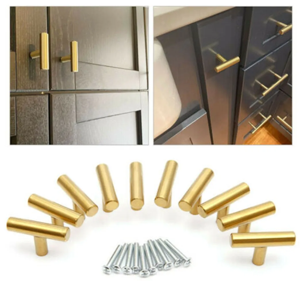 

Knob Handle Bars Pull Handles Stainless Steel T Bar 10pcs Brushed Cabinet
