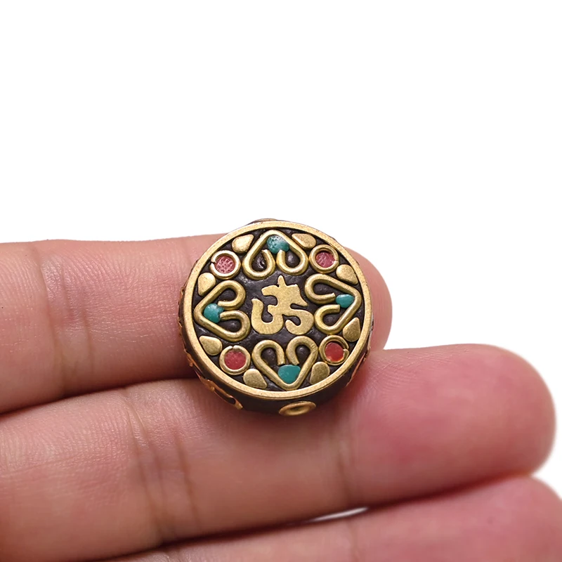 

TZ-H05 Nepal Handmade Six-word mantra Brass With Synthetic Coral And Turkey Stone Bracelet DIY Bead For Jewelry Making