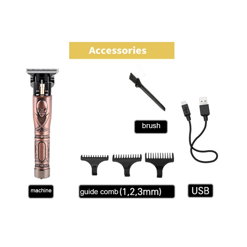 

Kemei Bronze Hair Clipper Electric Cordless Hair Trimmer Professional Hair Cutting USB Charging Beard Trimmer Haircut Styling