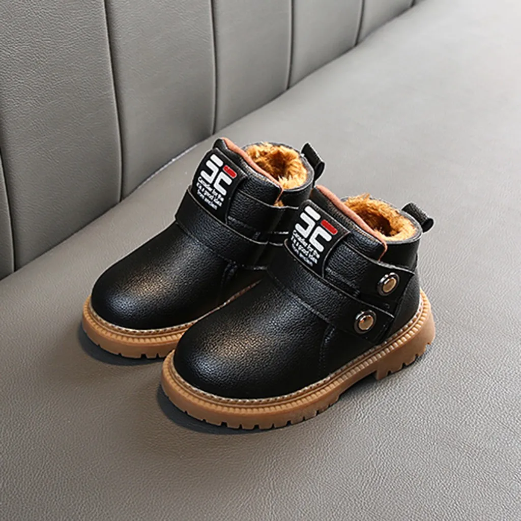 Детские плюшевые ботинки модные теплые для мальчиков и девочек зимняя обувь